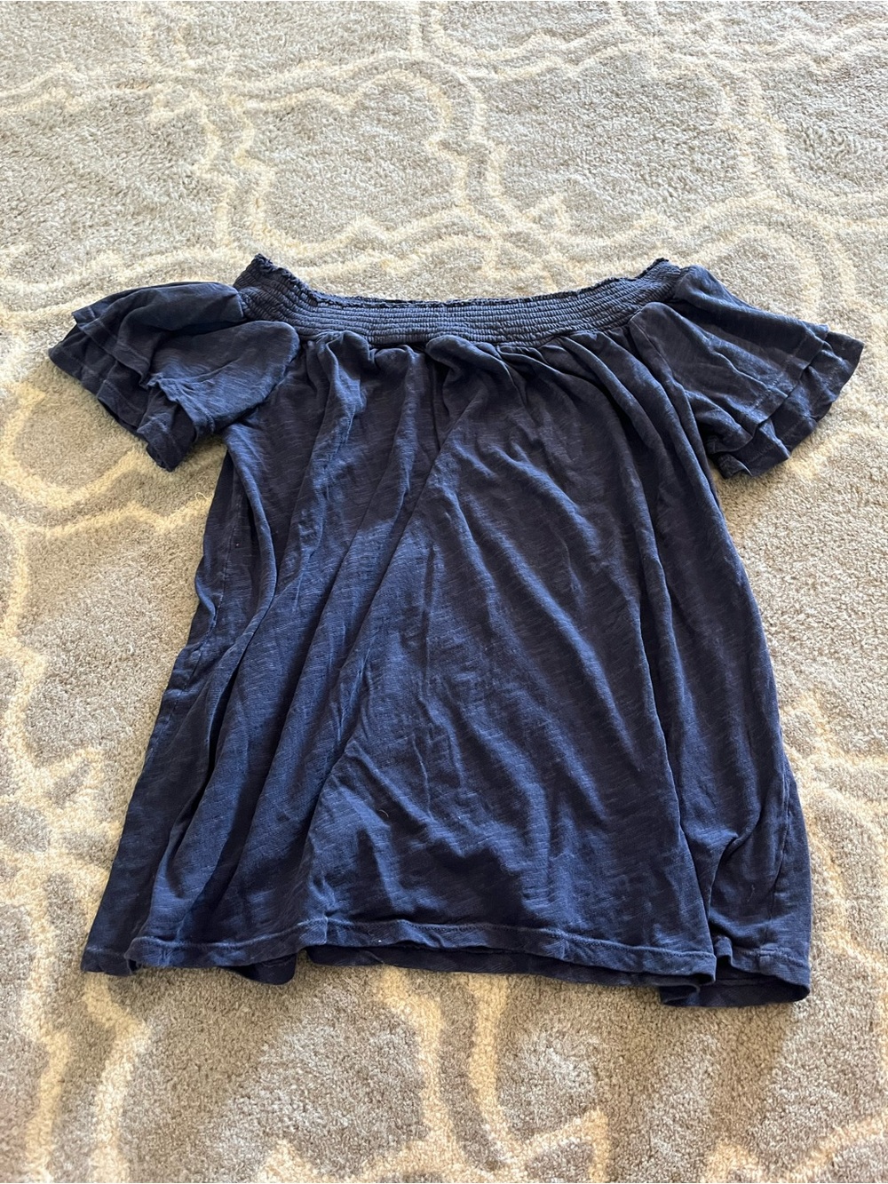 Cato Dark Navy Smocked Off-Shoulder Top